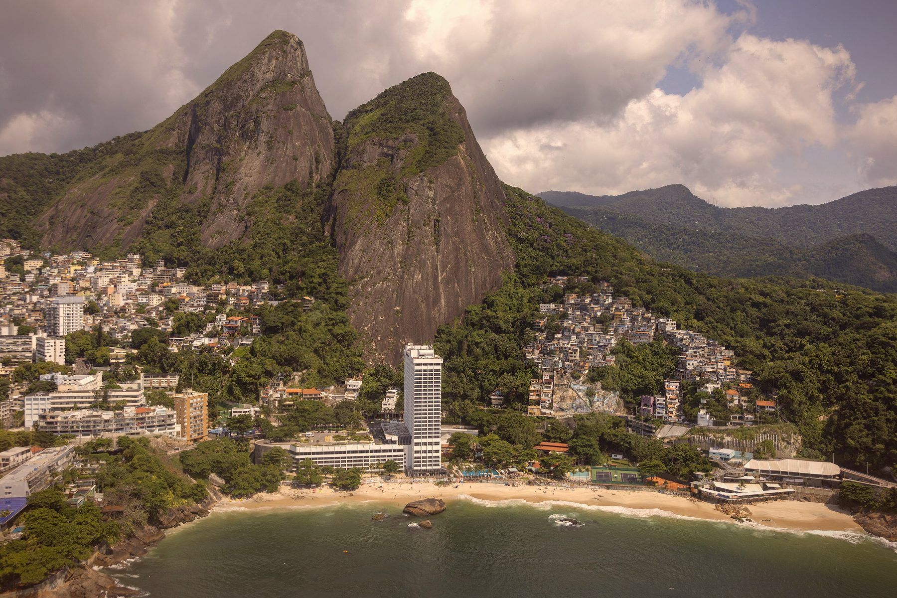 Vidigal beach with Sheraton hotel and rocky outcrop